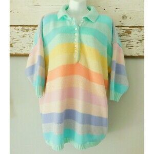 Venezia Sportswear OSFA Vintage 80s Rainbow  Stripe Pullover Sweater Top EUC